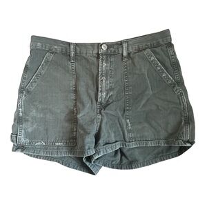 Zara Green Utility Cargo Distressed Cotton Carpenter Shorts Size 8